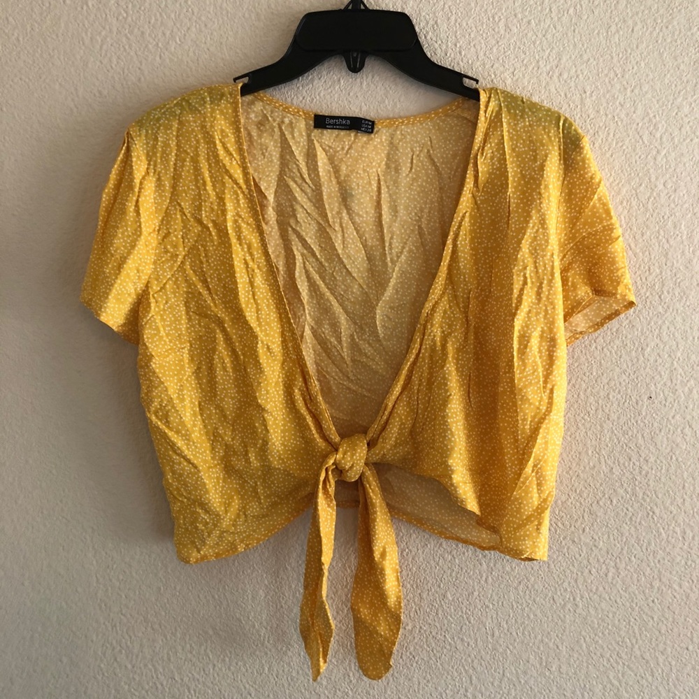 Yellow polka dot tie up top